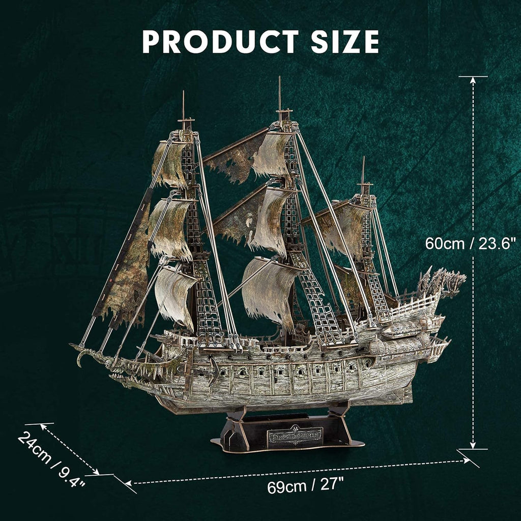 3D Puzzles for Adults Green LED Flying Dutchman, 360 Pieces Pirate Ship Arts & Crafts for Adults Gifts for Men Women Model Kit, Lighting Ghost Ship Easter Gift for Him