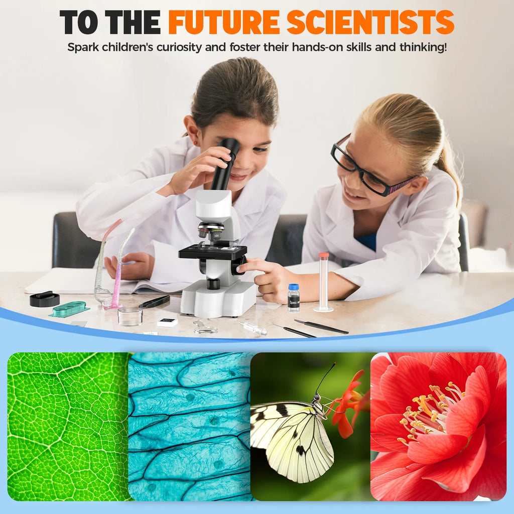 Microscope for Kids Beginners Student,Compound Biological Educational Microscope with Smartphone Adapter Slides Set,Educational Kits Gift