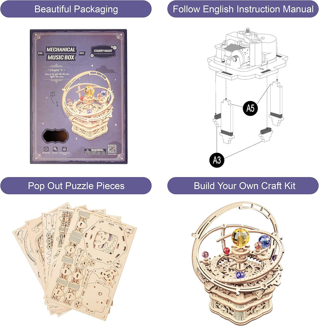 3D Wooden Puzzles for Adults, Music Box Puzzle DIY Wood Building Model Kits, Home Decorative Arts and Crafts Gift for Her on Birthday Christmas