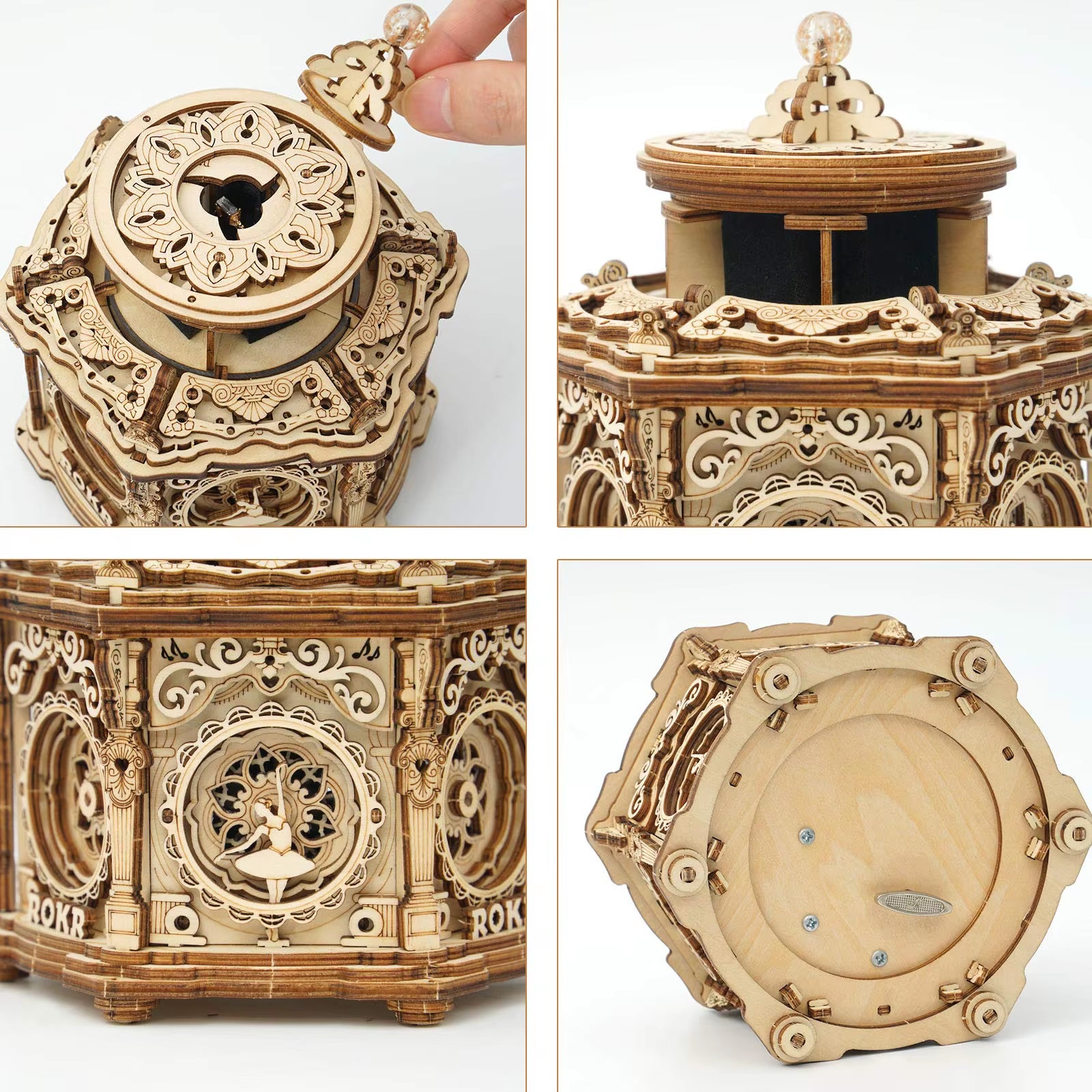 ROKR DIY Mechanical Music Box Kit 3D Wooden Puzzle Box for Adults Self-Assembly Building Project - Secret Garden