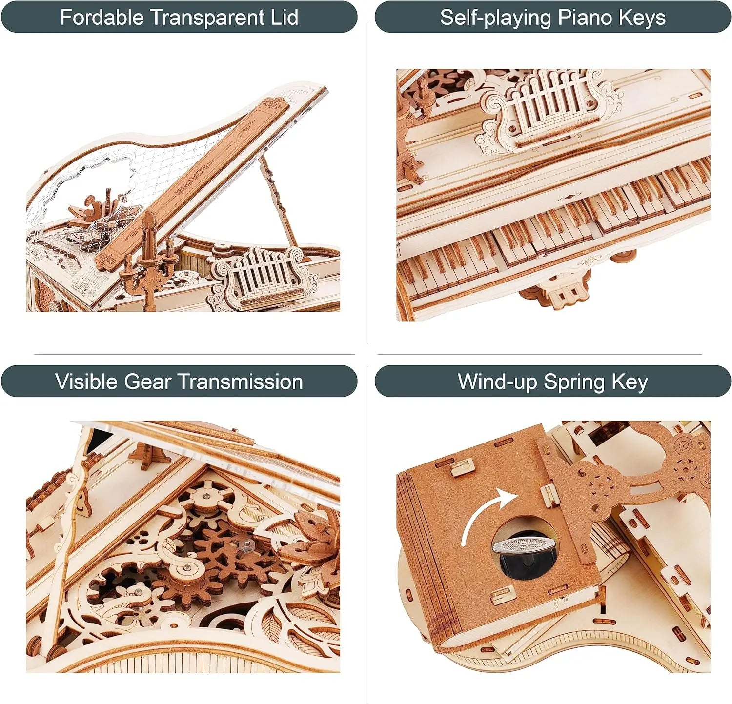 Robotime Magic Piano 3D Puzzles Mechanical 3D Musical Instrument Aesthetic Desk Decor Unique Gift for Men Women AMK81