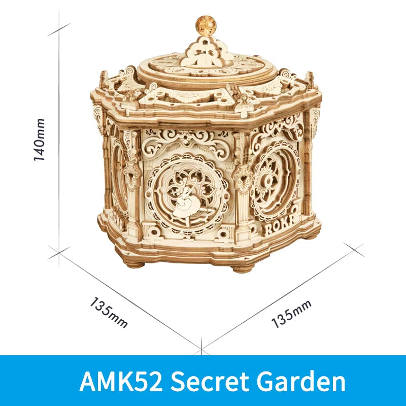 ROKR DIY Mechanical Music Box Kit 3D Wooden Puzzle Box for Adults Self-Assembly Building Project - Secret Garden