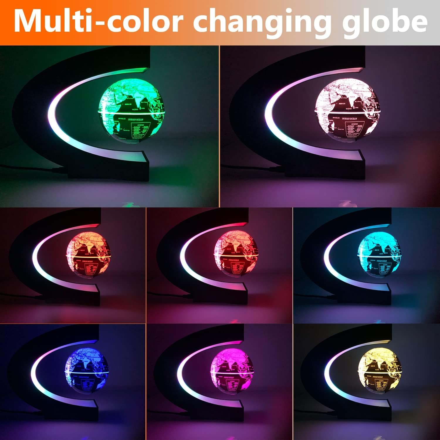 Multi-Color Changing Magnetic Levitation Floating Globe, Desktop Decoration | Father'S Day Gifts, Stunning Visuals, Atmospheric Lighting, Unique Gift, Compact & Stylish, Valentine'S Day Gifts