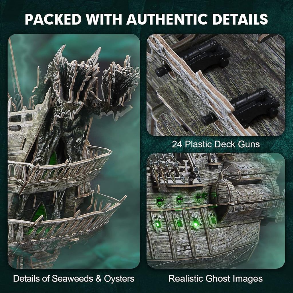 3D Puzzles for Adults Green LED Flying Dutchman, 360 Pieces Pirate Ship Arts & Crafts for Adults Gifts for Men Women Model Kit, Lighting Ghost Ship Easter Gift for Him