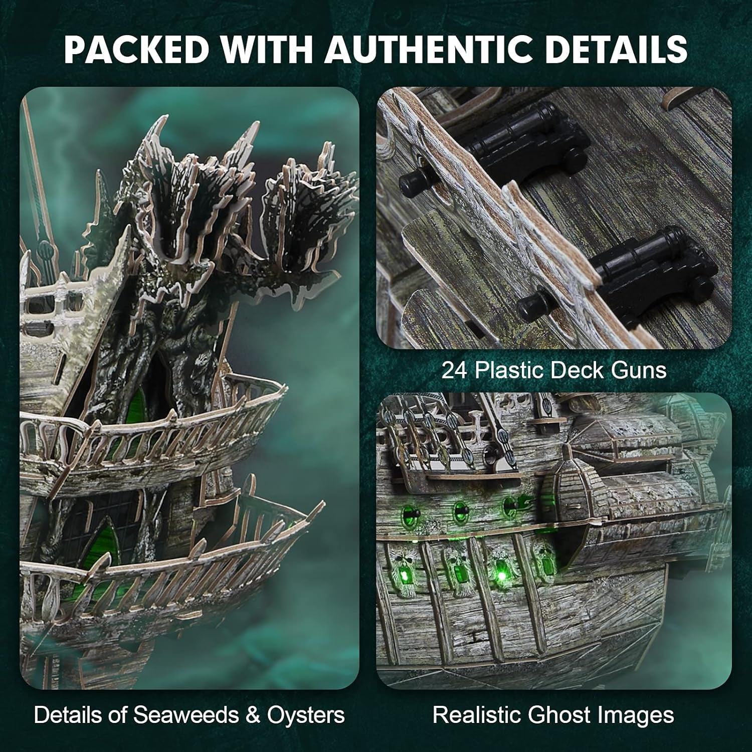 3D Puzzles for Adults Green LED Flying Dutchman, 360 Pieces Pirate Ship Arts & Crafts for Adults Gifts for Men Women Model Kit, Lighting Ghost Ship Easter Gift for Him
