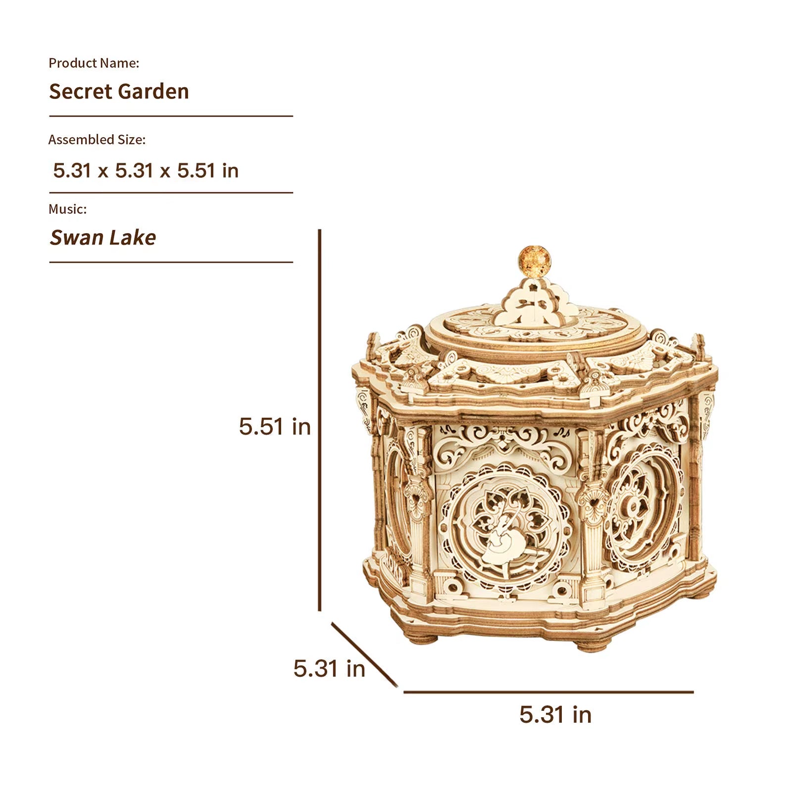ROKR DIY Mechanical Music Box Kit 3D Wooden Puzzle Box for Adults Self-Assembly Building Project - Secret Garden