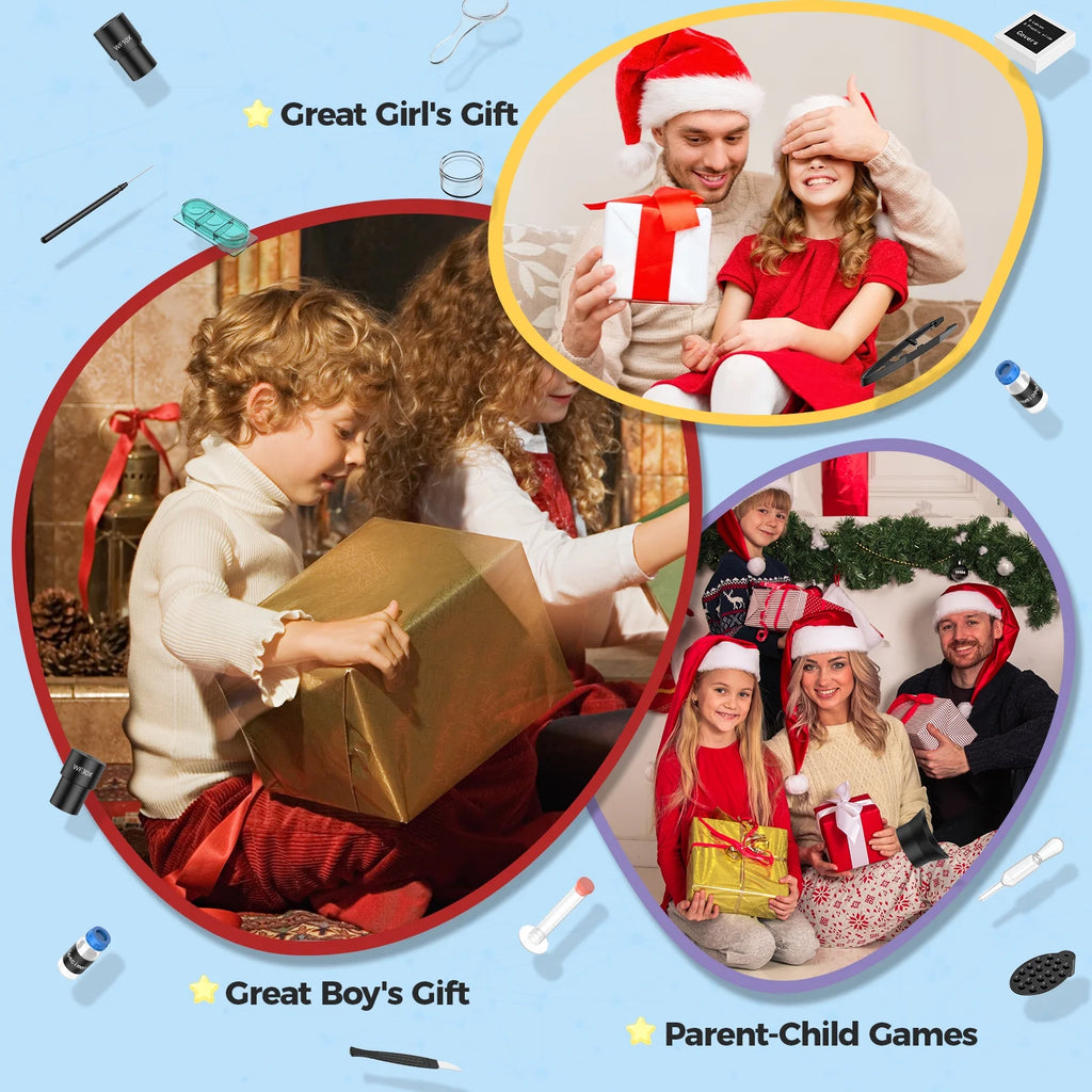 Microscope for Kids Beginners Student,Compound Biological Educational Microscope with Smartphone Adapter Slides Set,Educational Kits Gift