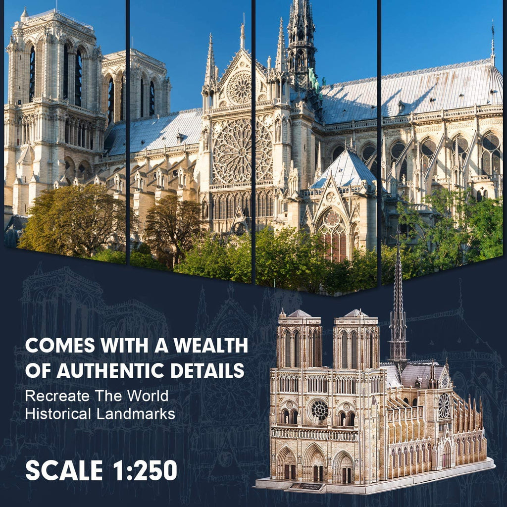 3D Puzzle for Adults Moveable Notre Dame De Paris Church Model Kits Large Challenge French Cathedral Brain Teaser Architecture Building, 293 Pieces Christmas Decorations