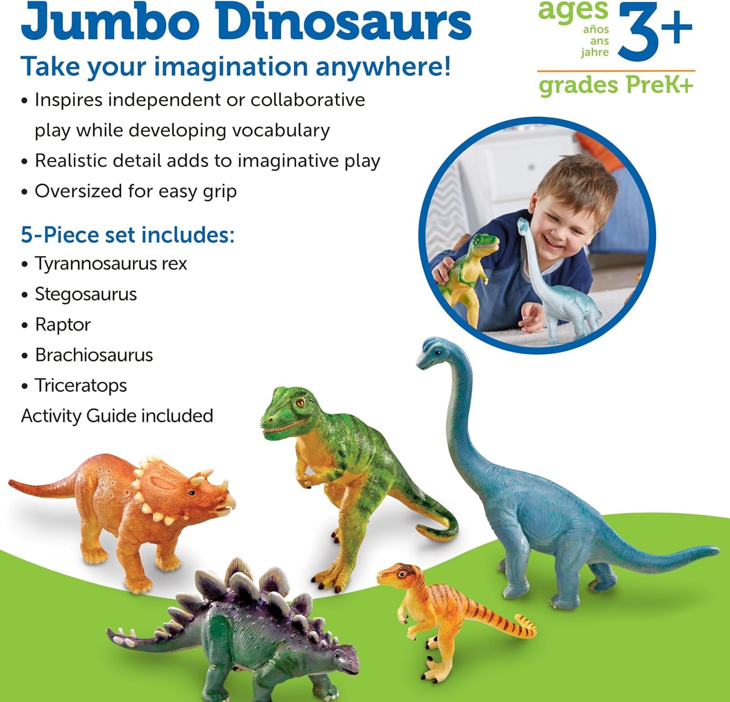 Jumbo Dinosaurs Set 1 - Kids Dinosaur Toys, Large Dinosaur Figures, Figurines for Kids, Toddler Animal Figurines, Dino Bath Toys, Play Dinosaurs, Prehistoric Animals, Dino Gifts