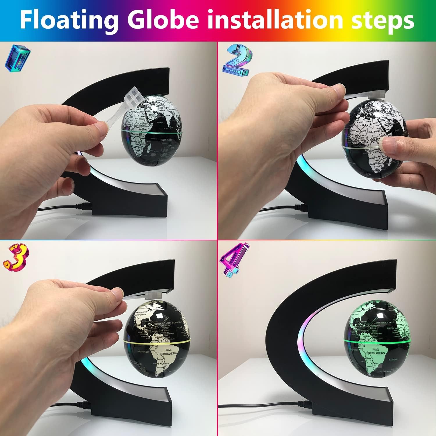 Multi-Color Changing Magnetic Levitation Floating Globe, Desktop Decoration | Father'S Day Gifts, Stunning Visuals, Atmospheric Lighting, Unique Gift, Compact & Stylish, Valentine'S Day Gifts