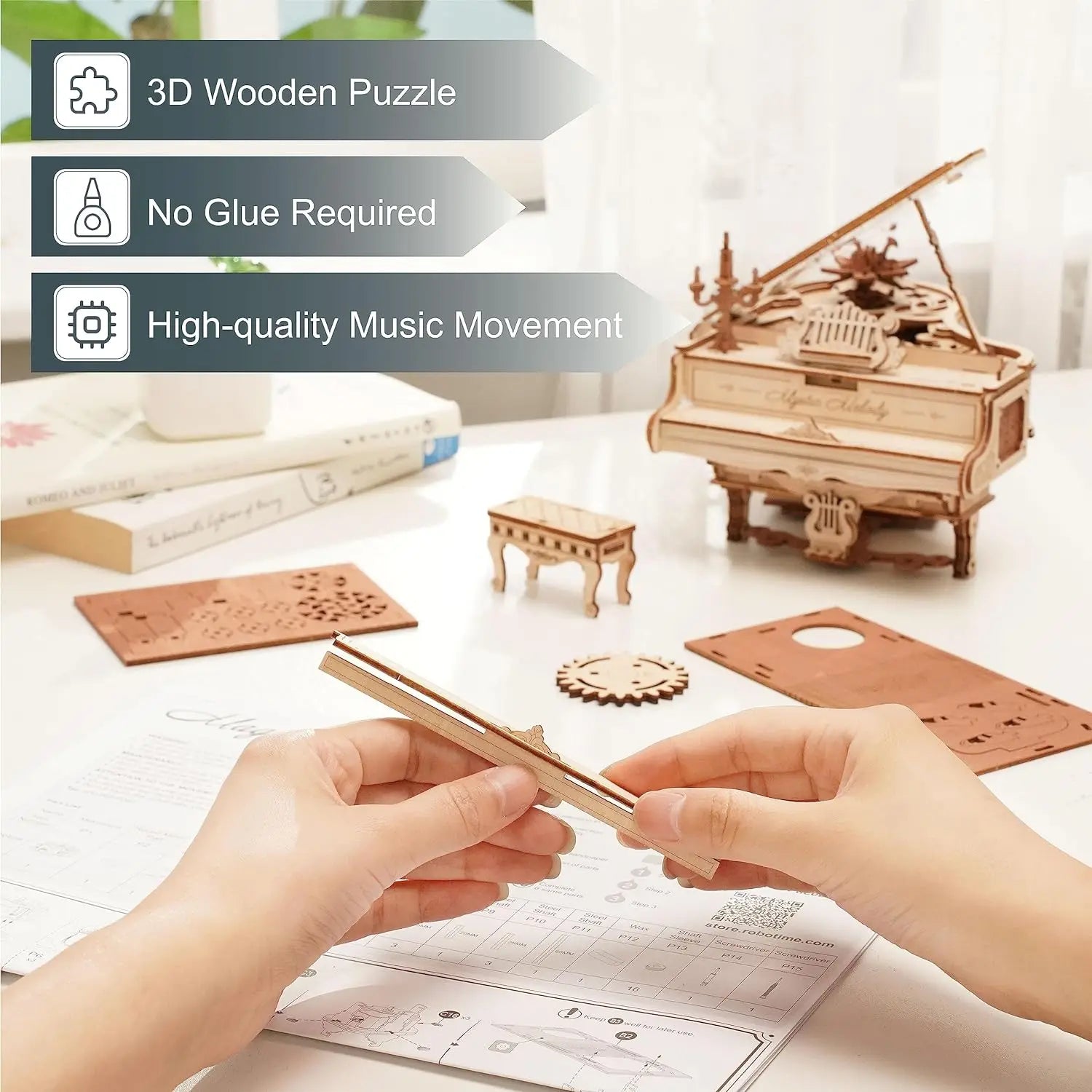 Robotime Magic Piano 3D Puzzles Mechanical 3D Musical Instrument Aesthetic Desk Decor Unique Gift for Men Women AMK81
