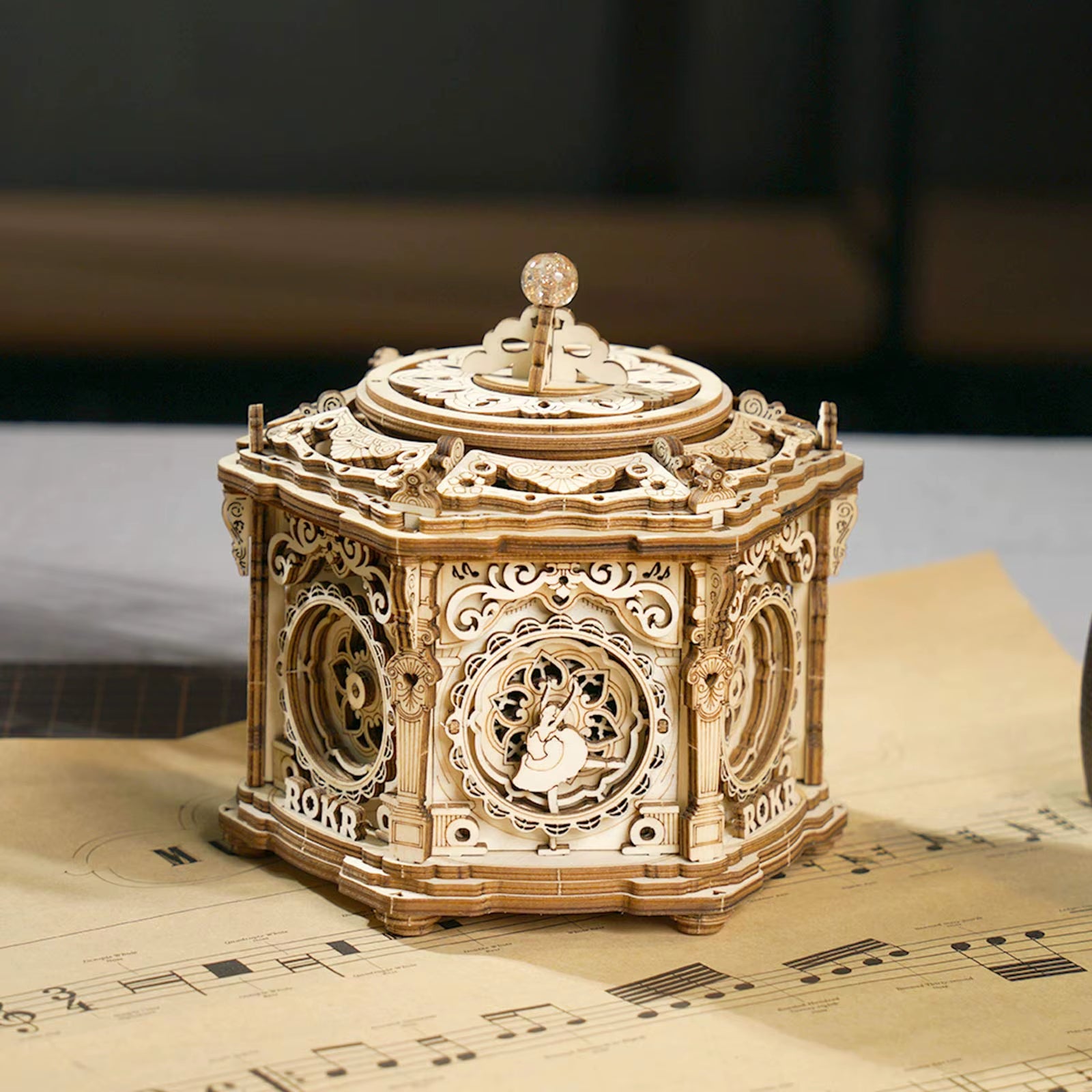 ROKR DIY Mechanical Music Box Kit 3D Wooden Puzzle Box for Adults Self-Assembly Building Project - Secret Garden