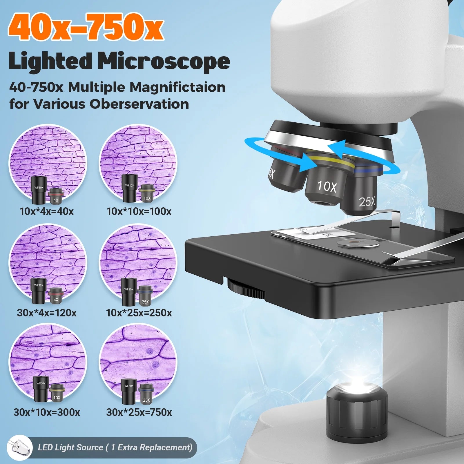 Microscope for Kids Beginners Student,Compound Biological Educational Microscope with Smartphone Adapter Slides Set,Educational Kits Gift